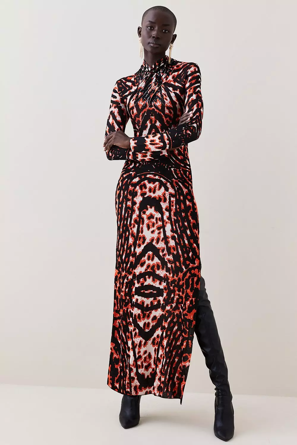 Karen millen red 2024 leopard maxi dress