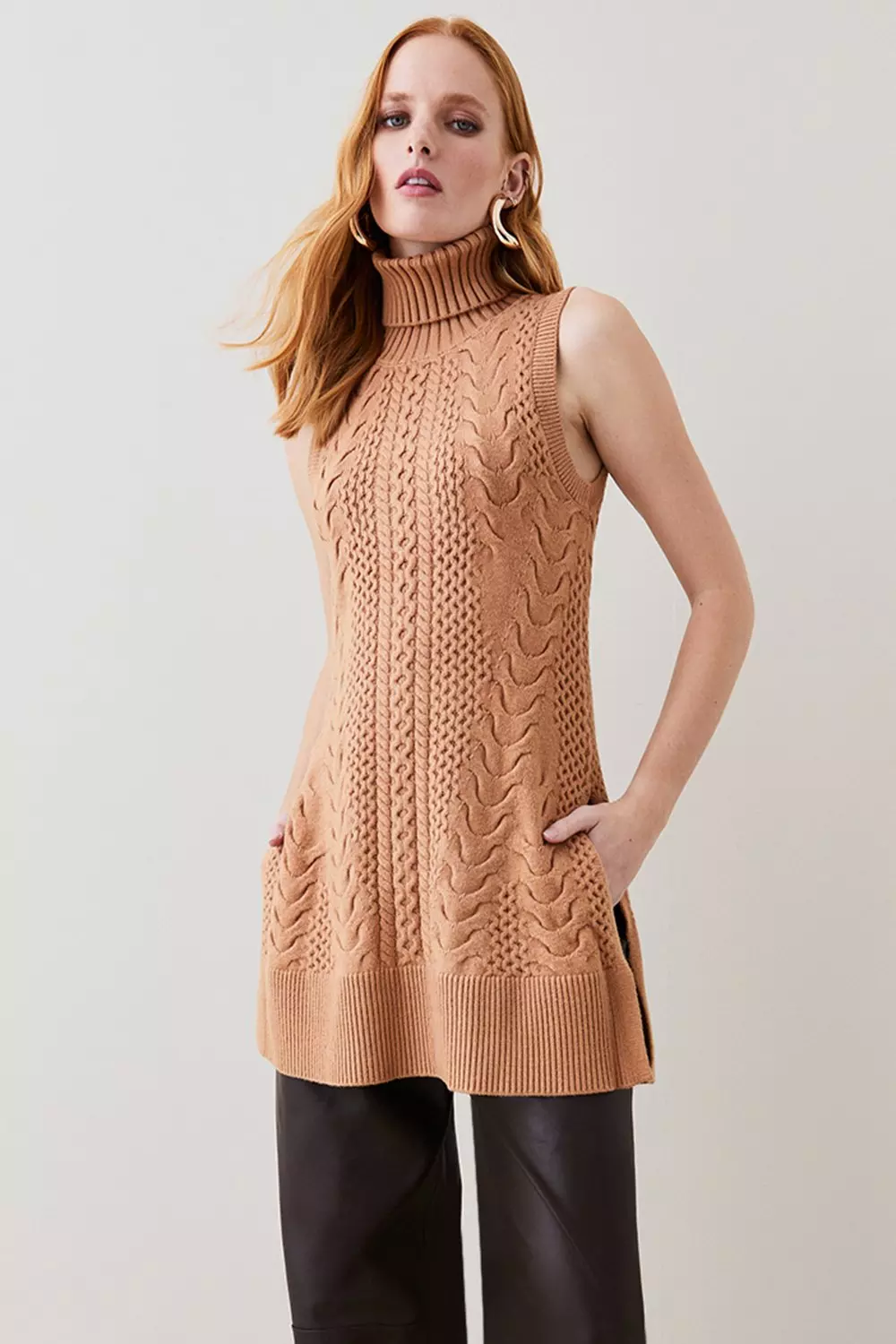 Cable Turtleneck Tunic Sweater in Ivory