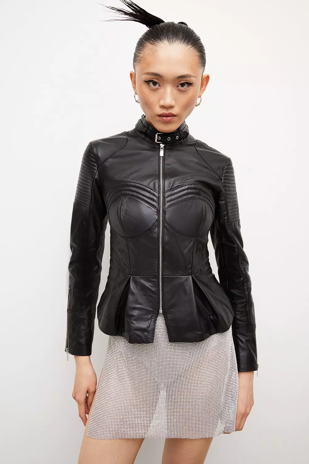 peplum faux leather jacket