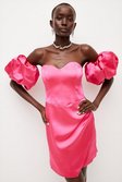 Bright pink Italian Structured Satin Puff Ball Sleeves