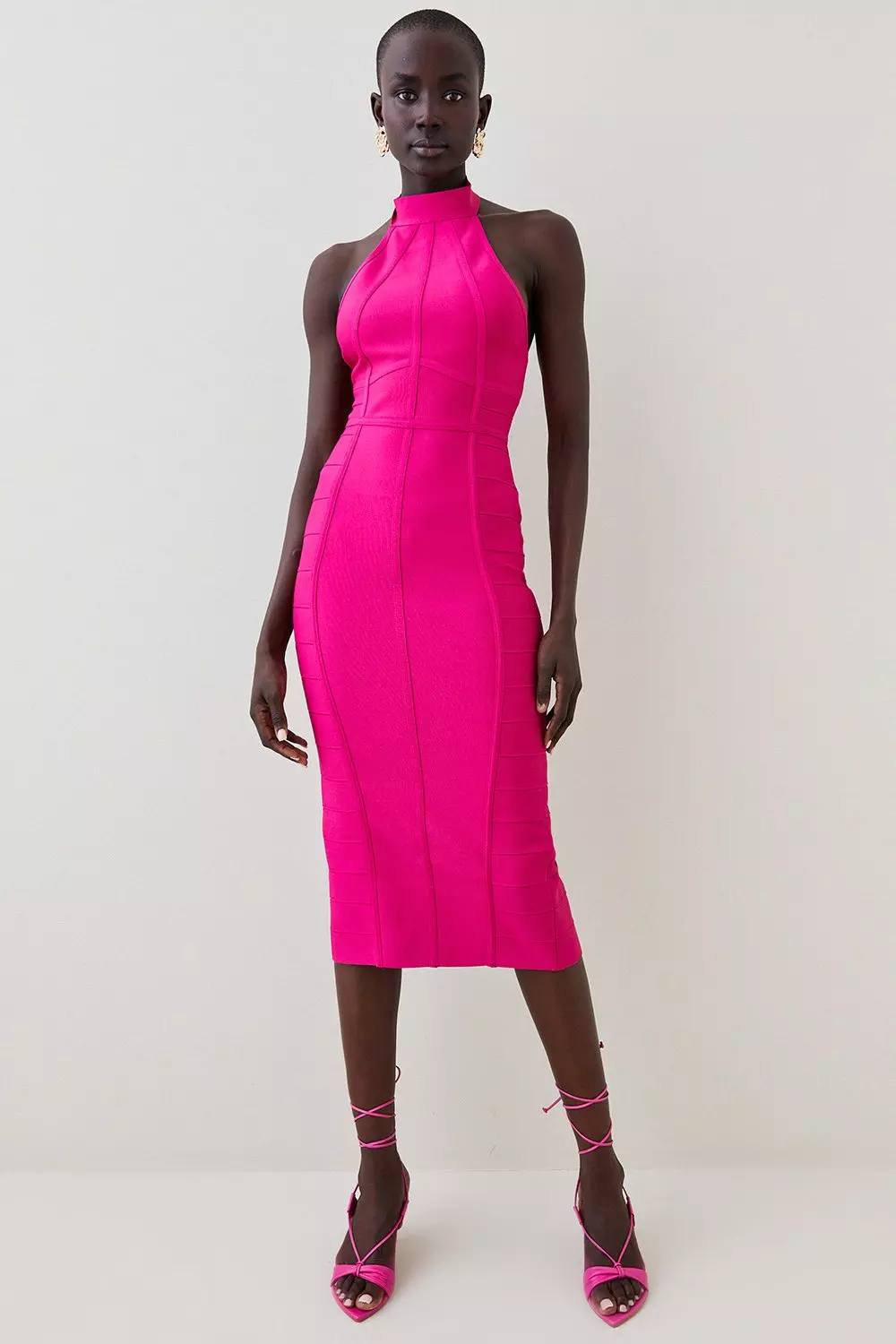 Fuchsia halter 2025 neck dress