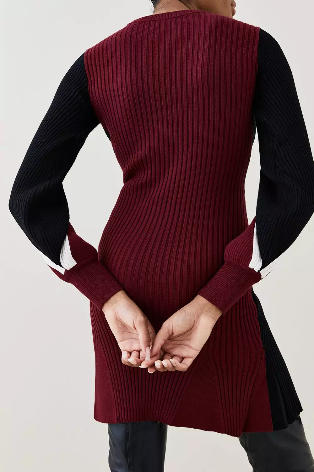 Contoured Zip Detail Color Block Knit Mini Dress Karen Millen