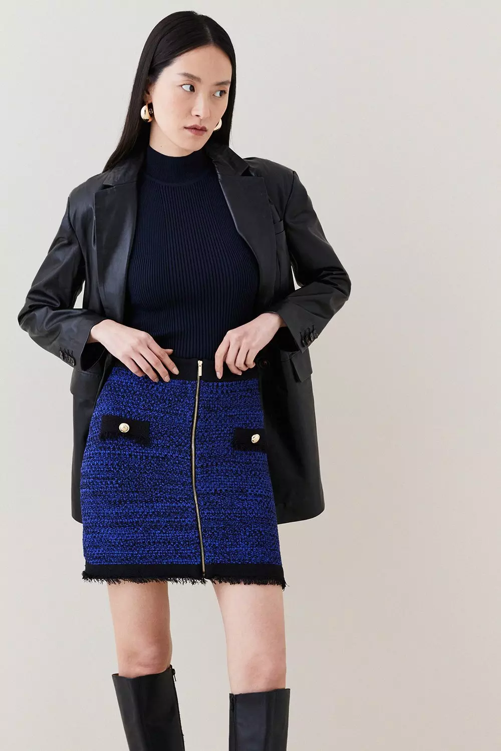 Tweed zipper outlet skirt