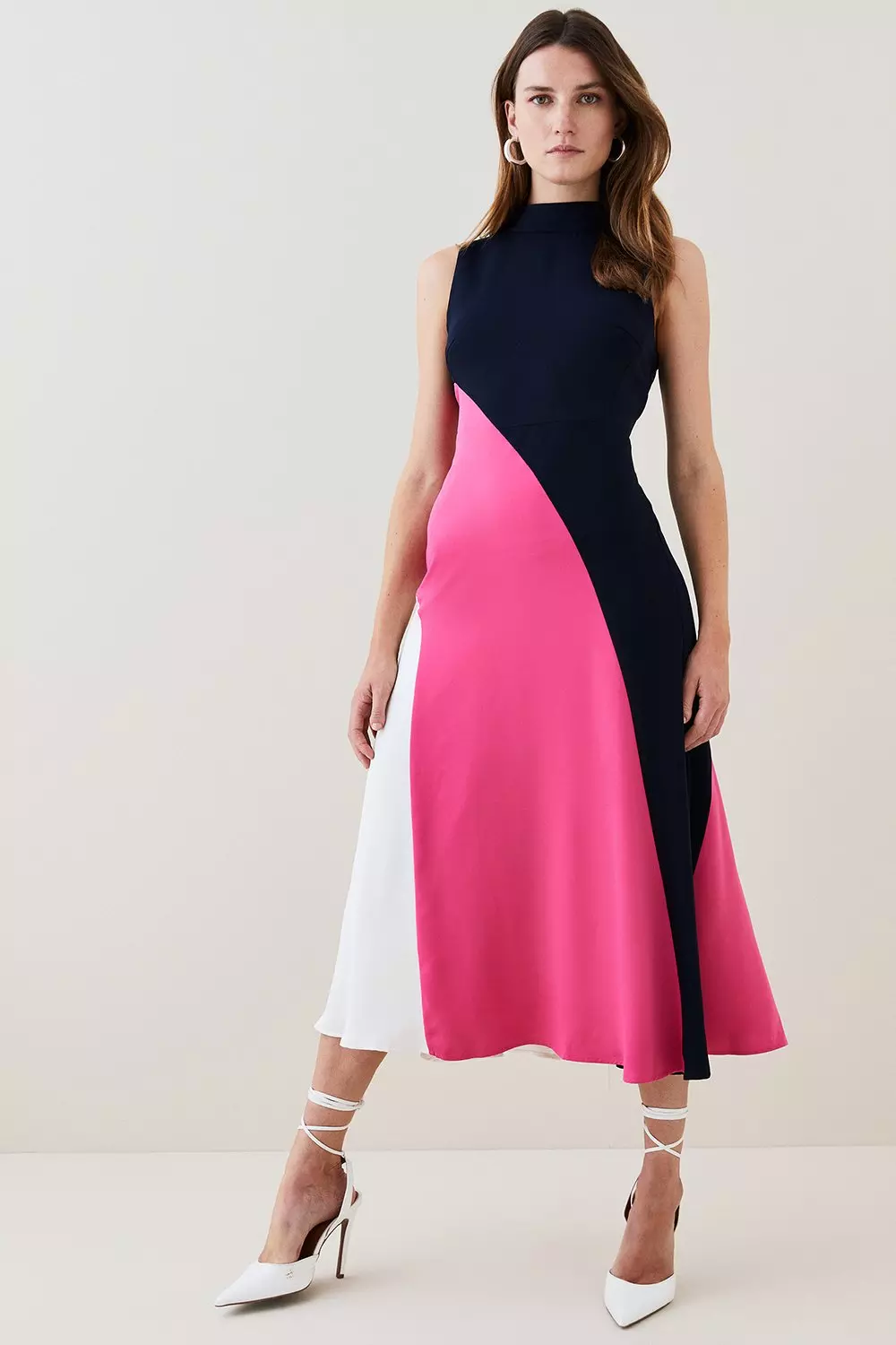 Soft Tailored Color Block High Low Hem Dress Karen Millen