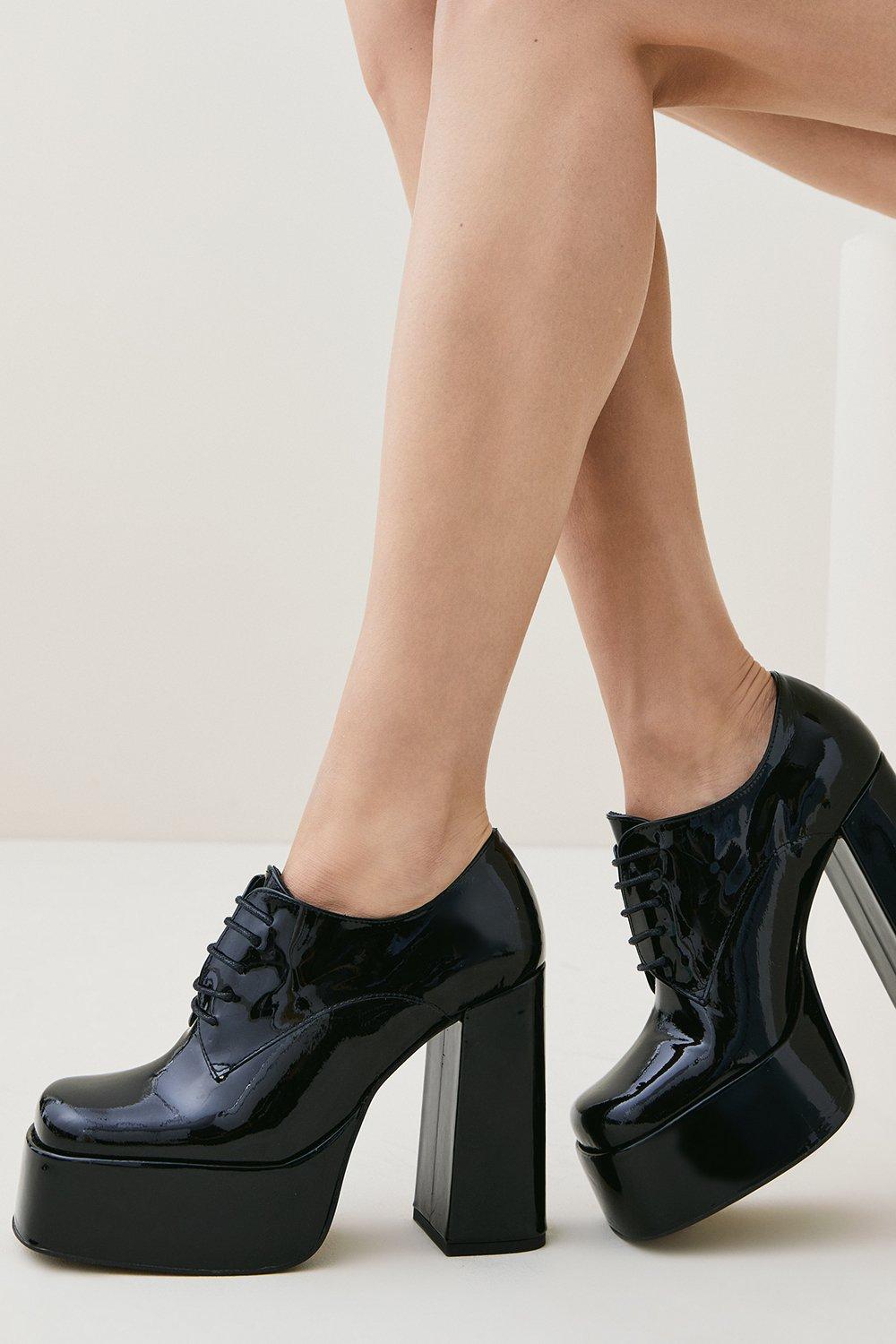 Patent lace clearance up heeled boots