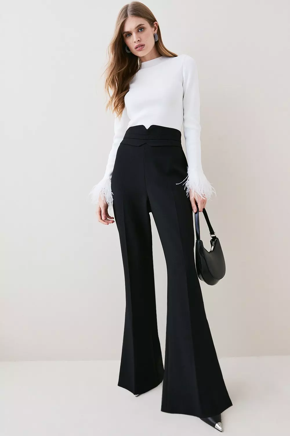 Compact Stretch Split Hem Flare Pants | Karen Millen