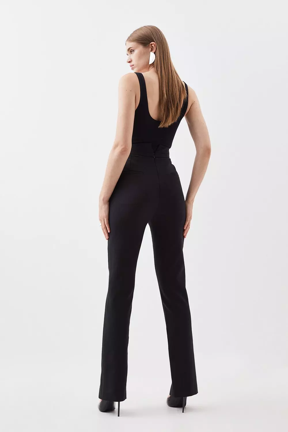 Compact Stretch High Waist Split Hem Pants | Karen Millen