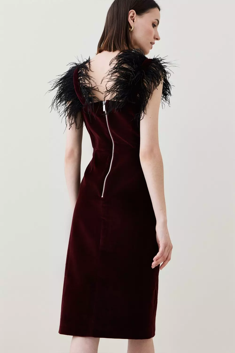 Velvet Feather Strap Midi Dress Karen Millen