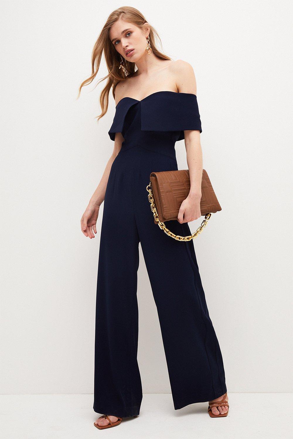 Tailored Off The Shoulder Wide Leg Jumpsuit Karen Millen