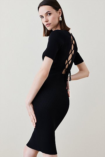 KAREN MILLEN Ivory Black Lace BNWT £180 DZ179 Dress UK Size 8 10 12 14 SALE 