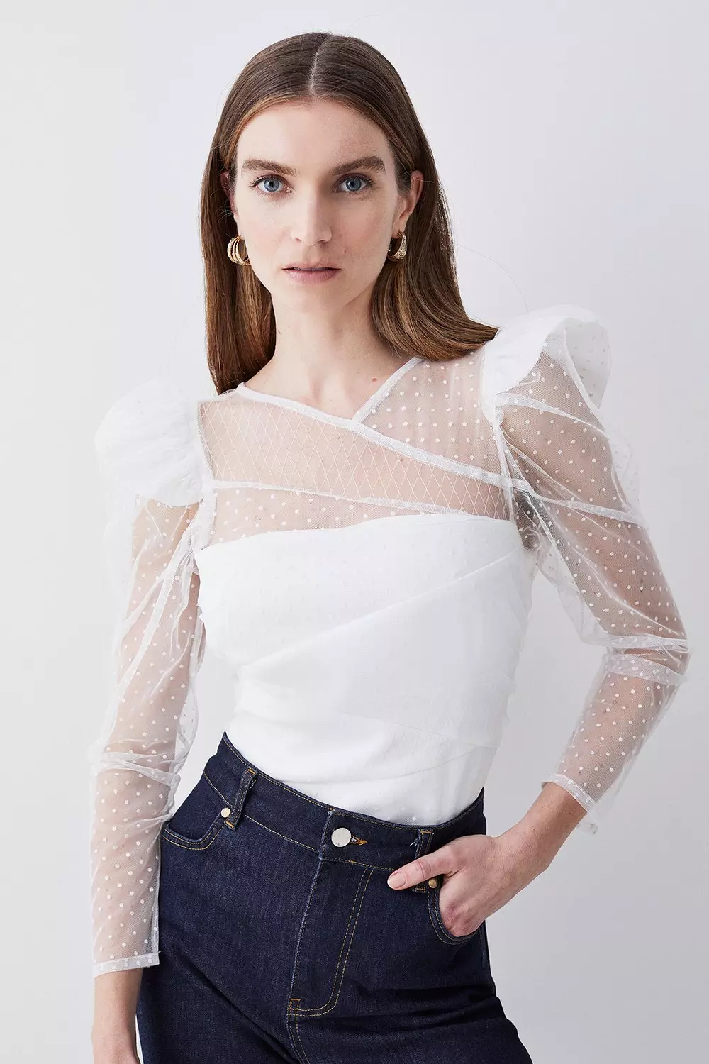 Mixed Mesh Spot Tulle Top