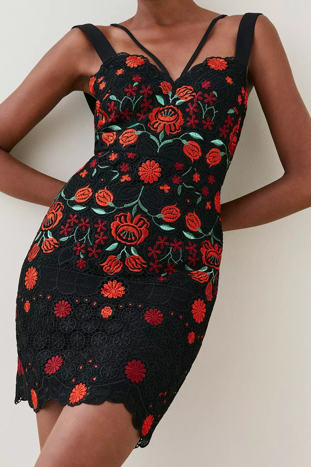 Rose embroidered bodycon hot sale dress