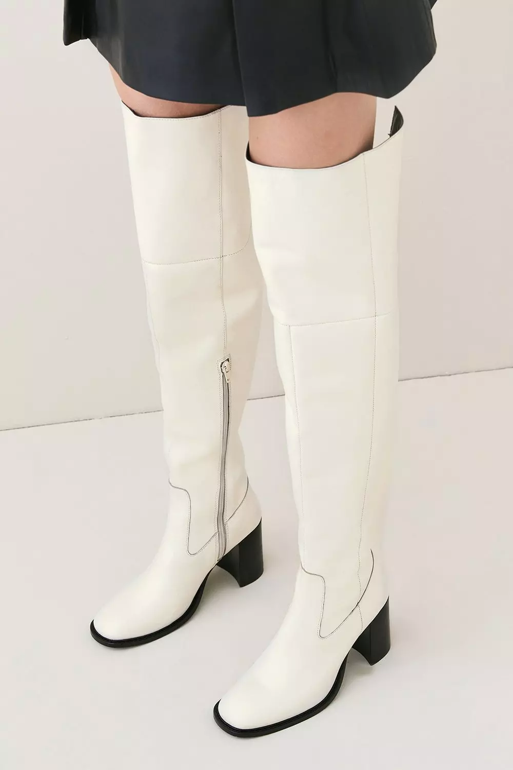 Leather over the store knee heeled boots