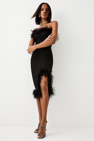 Black Feather & Ponte Bandeau Midi Dress