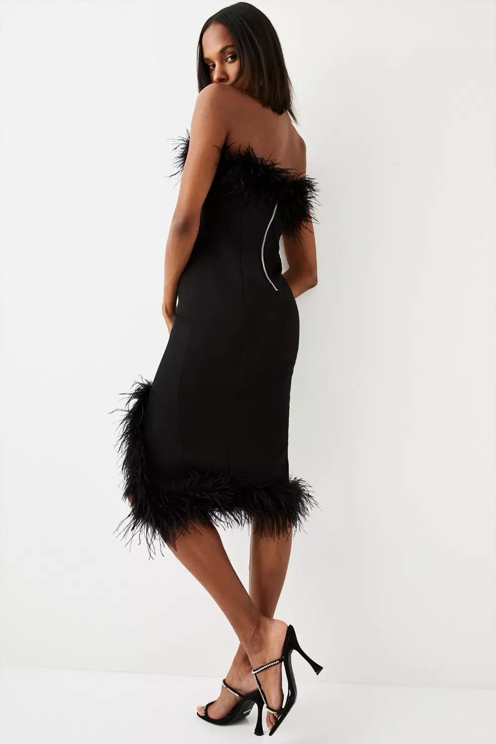 Riley Ponte Dress in Black/Feathers