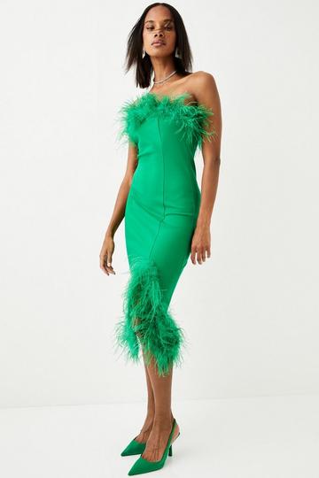 Feather & Ponte Bandeau Midi Dress green