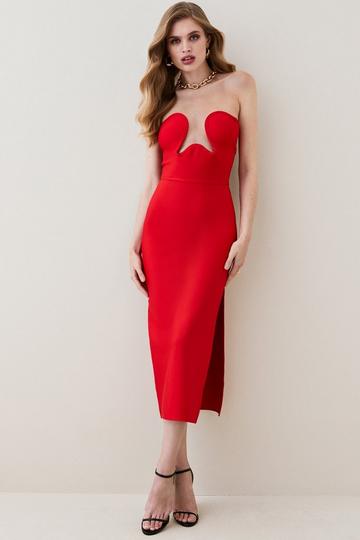Bandage Corset Detail Knit Midi Dress red