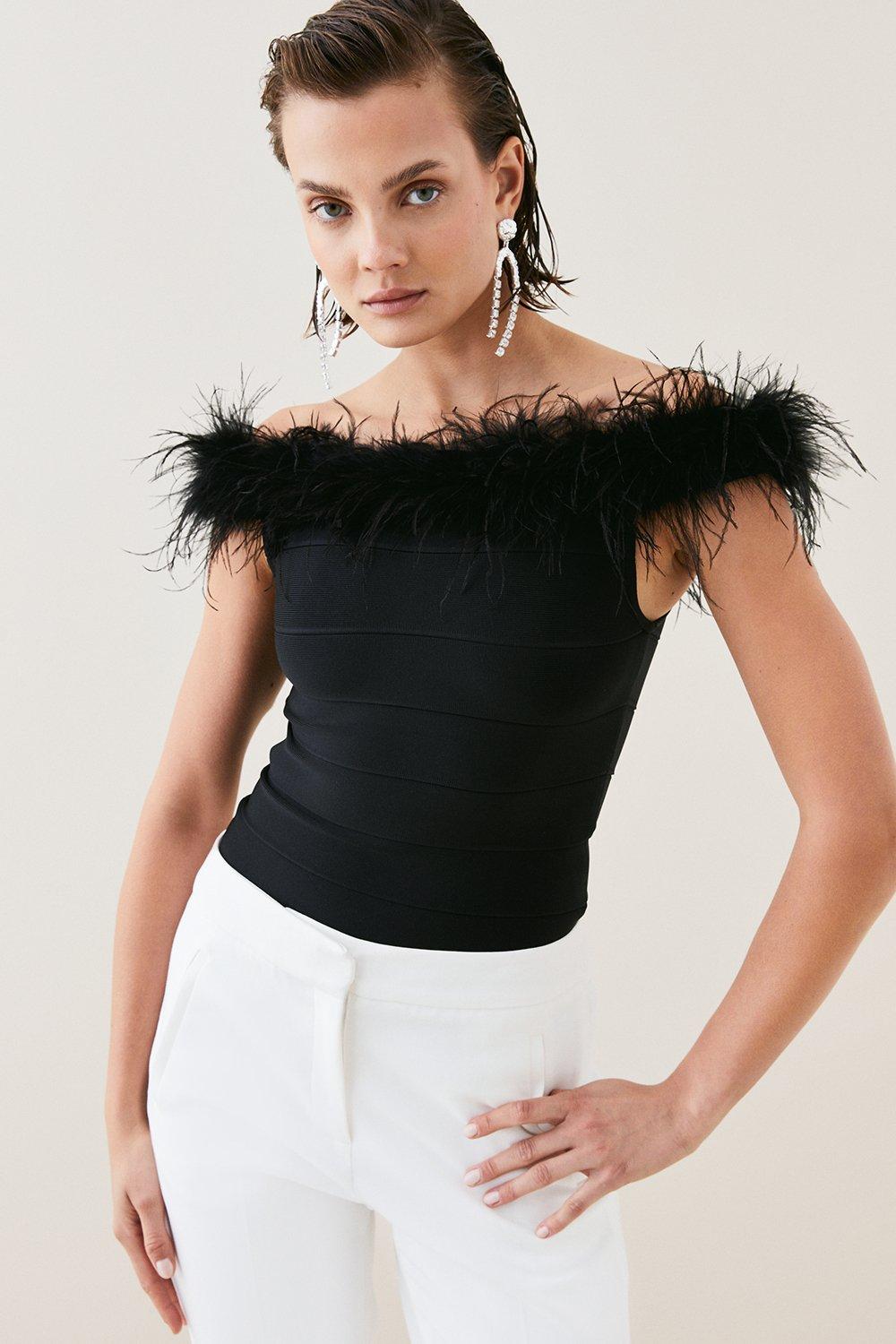 Tall Premium Fluffy Feather Trim Crop Top