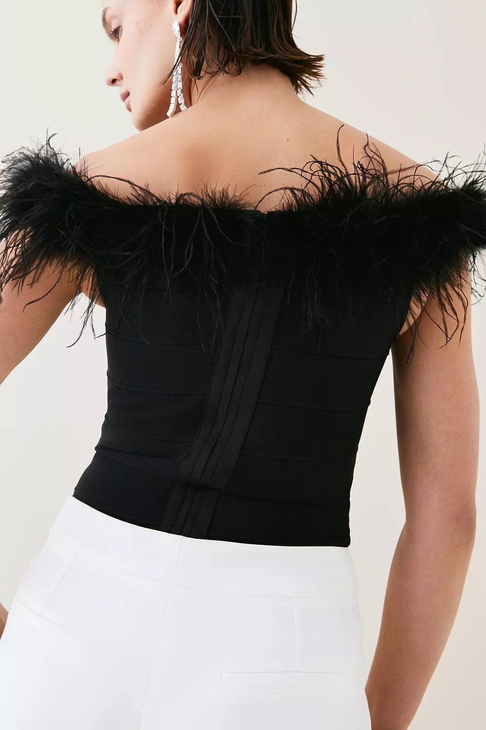 Bandage Off The Shoulder Feather Knit Top Karen Millen