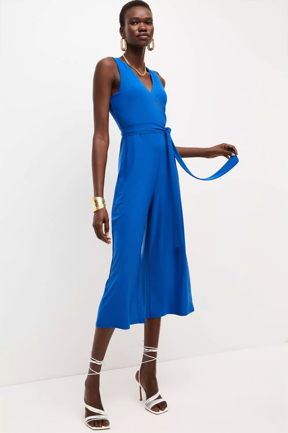 Embellished Halterneck Wide Leg Jersey Jumpsuit | Karen Millen