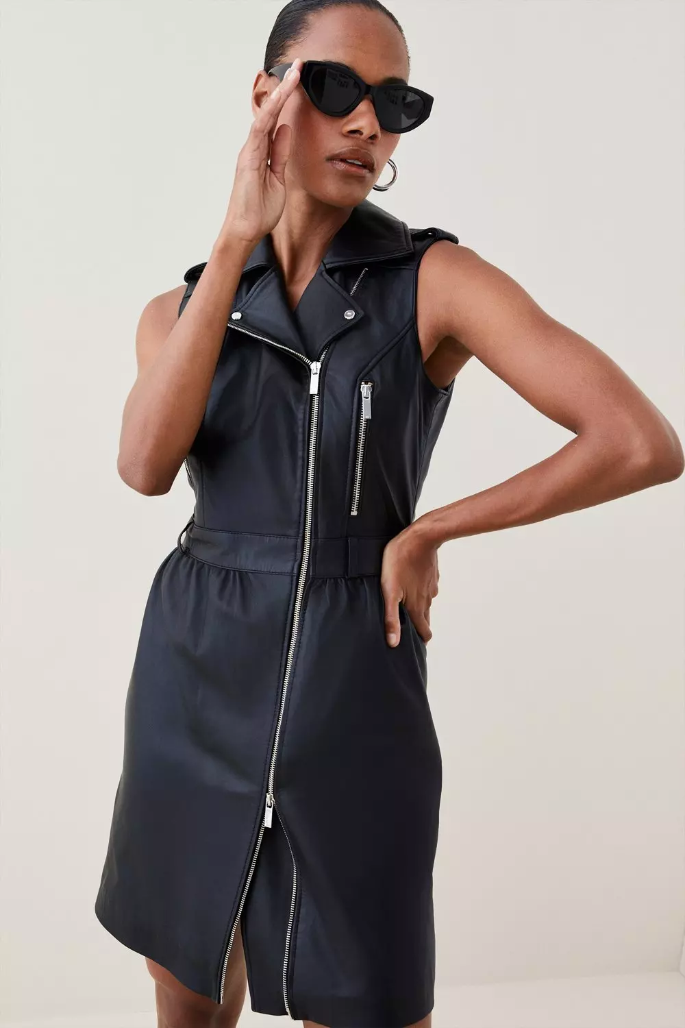 Leather Sleeveless Mini Dress | Karen Millen