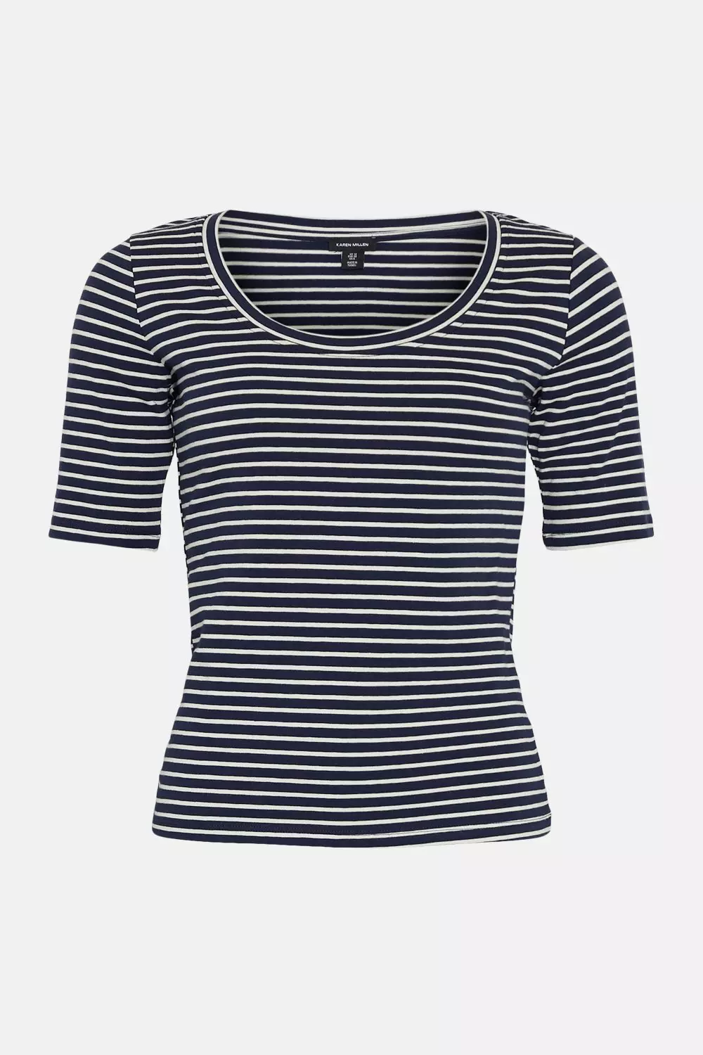 Karen Scott Womens Black White Horizontal Striped Short Sleeve T-Shirt Sz  Medium