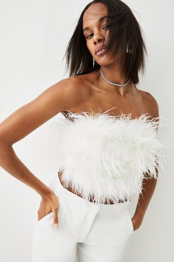 Feather Bandeau Top ivory