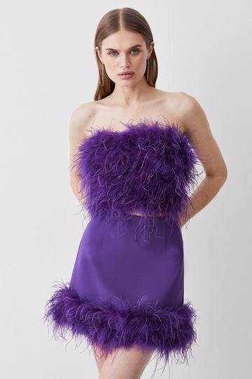 Purple Feather Hem Ponte Mini Skirt