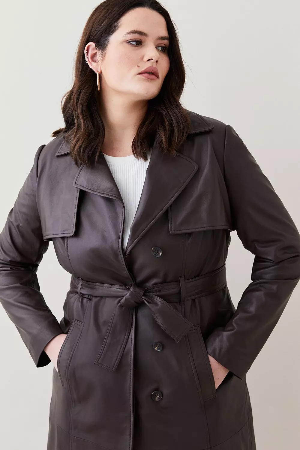 Plus Size Leather Trench Coat