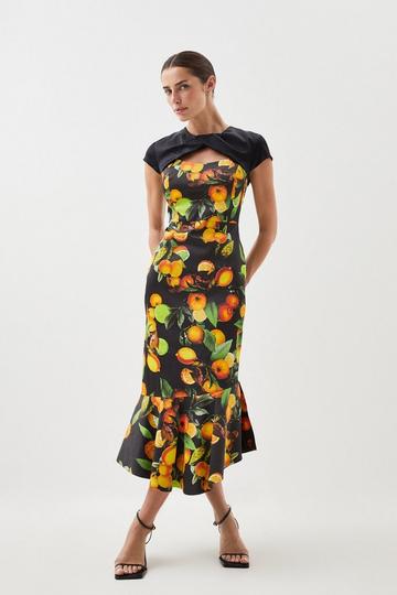 Black Italian Signature Stretch Citrus Contrast Midi Dress