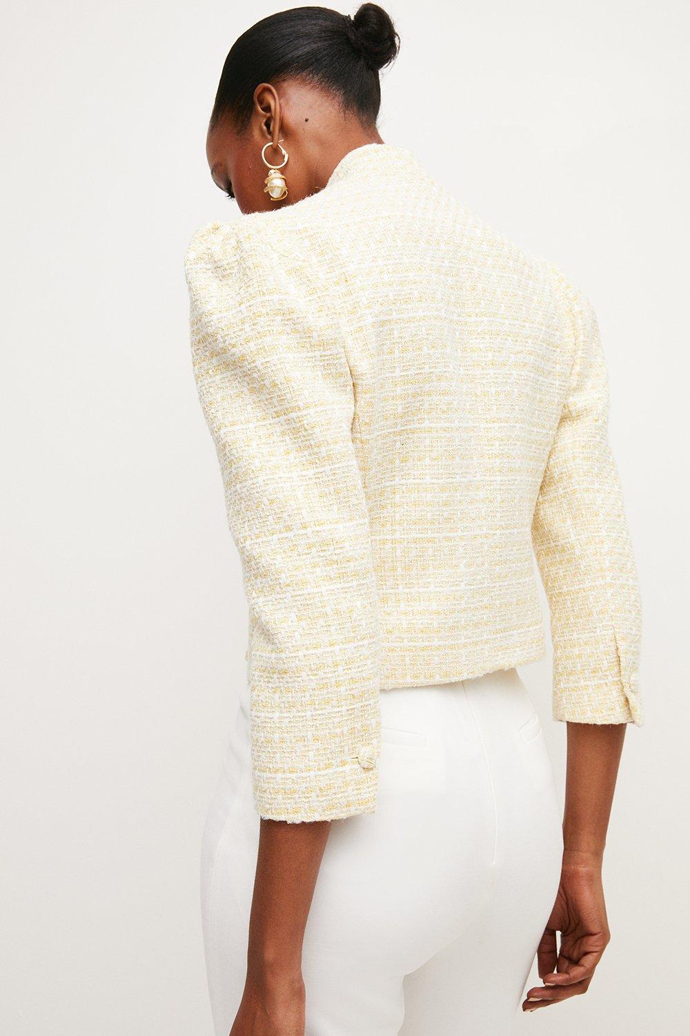 Sparkle Tweed Notch Neck Jacket | Karen Millen