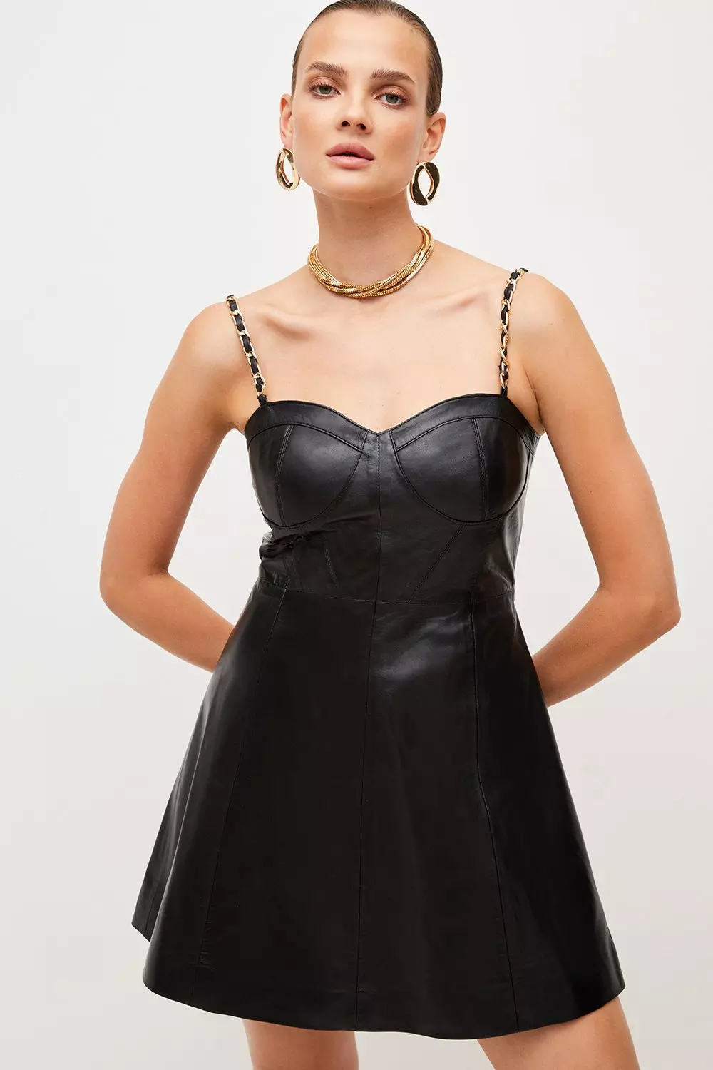 Black satin corset a-line mini dress