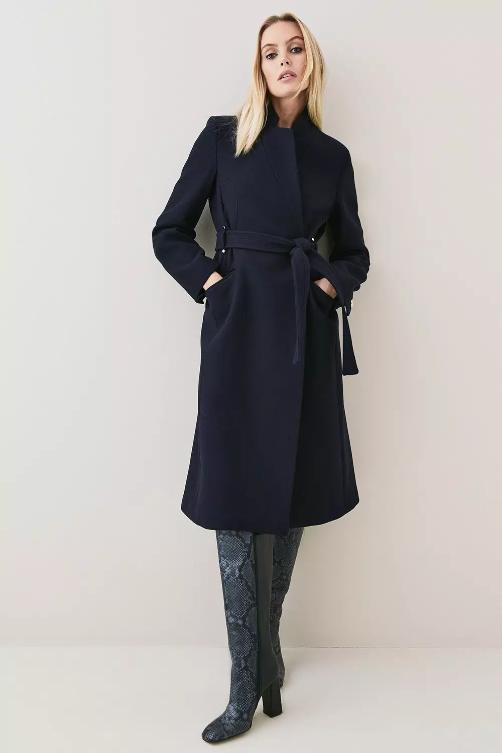 Italian Wool Intank Topment Notch Neck Coat | Karen Millen