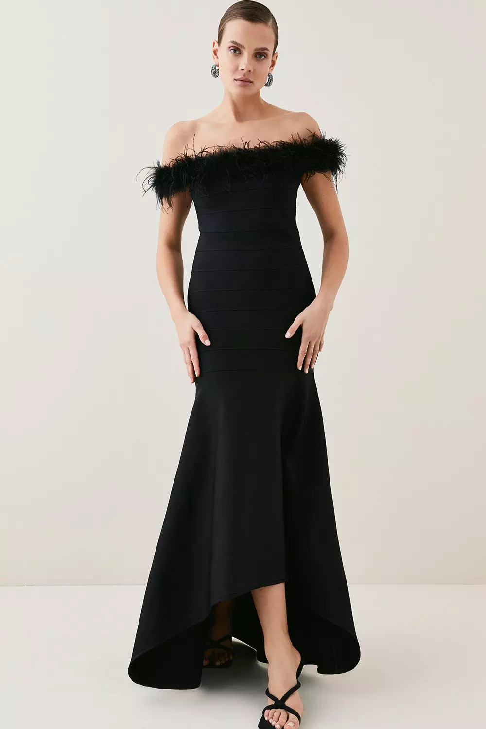 Black feather best sale ball gown