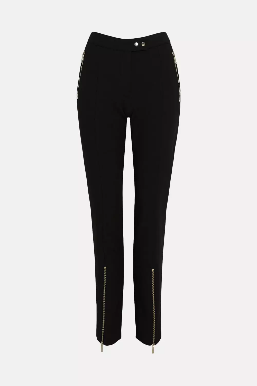 Compact Stretch Zip Through Slim Leg Trouser | Karen Millen