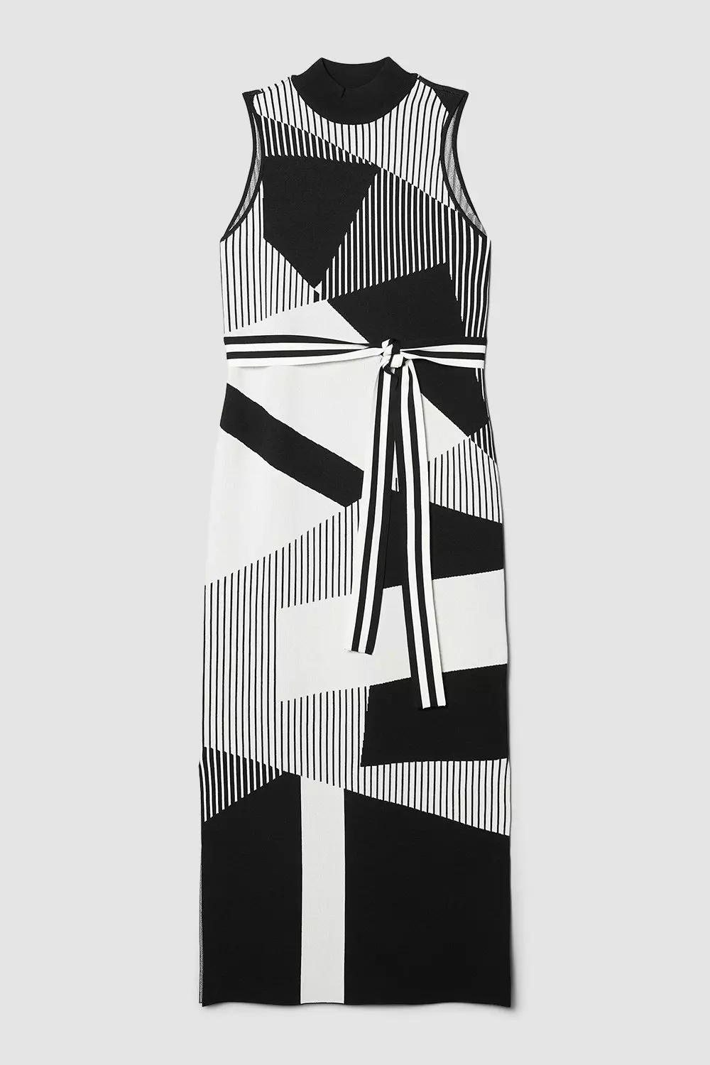 Monochrome jacquard 2025 belted dress