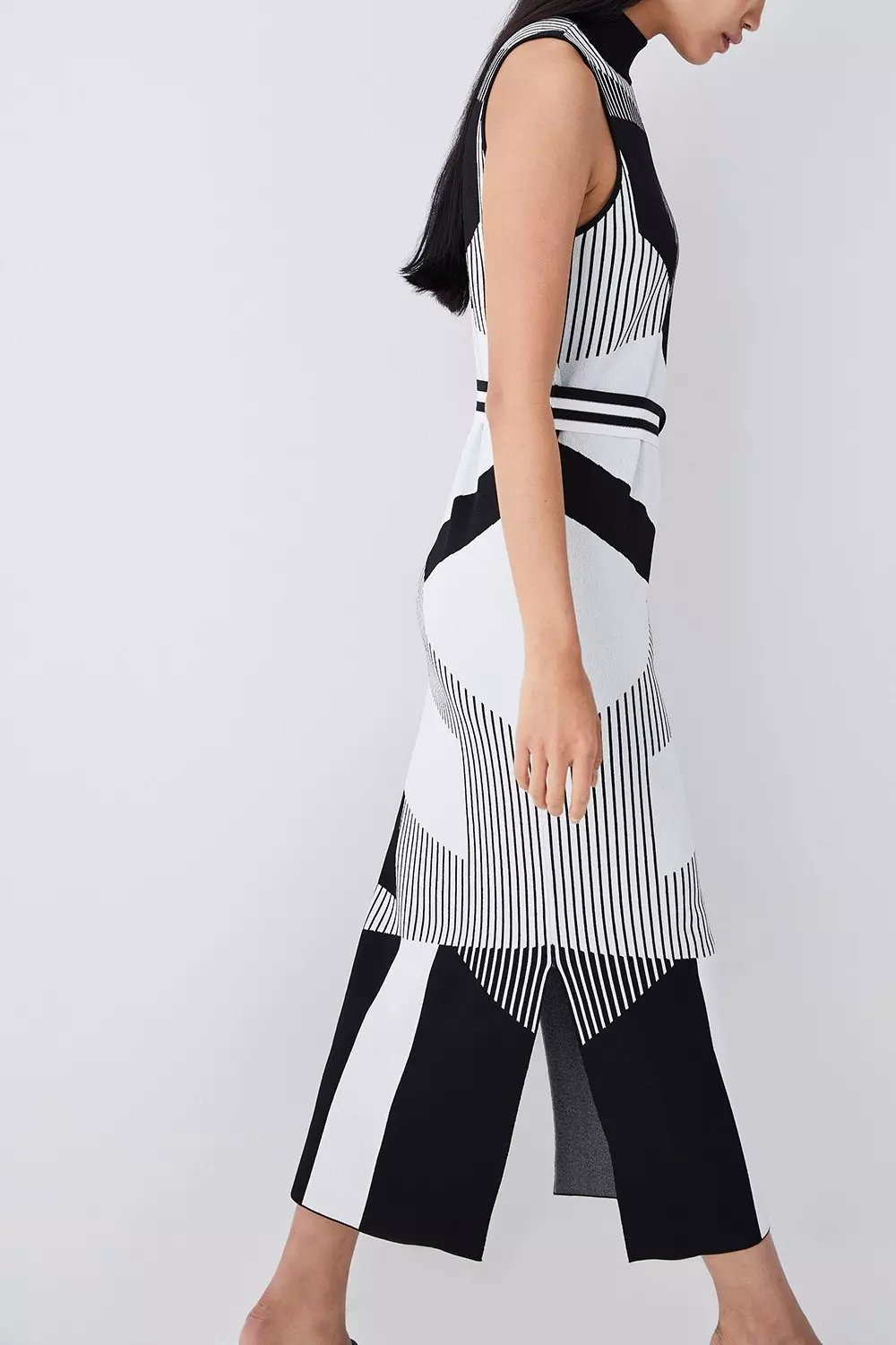 Mono Jacquard Knit Belted Midi Dress Karen Millen