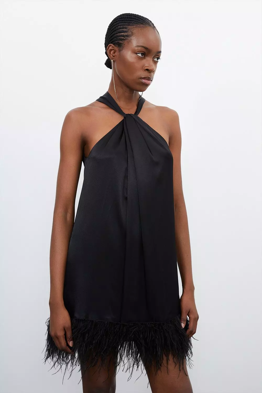 Black dress hotsell with feather hem