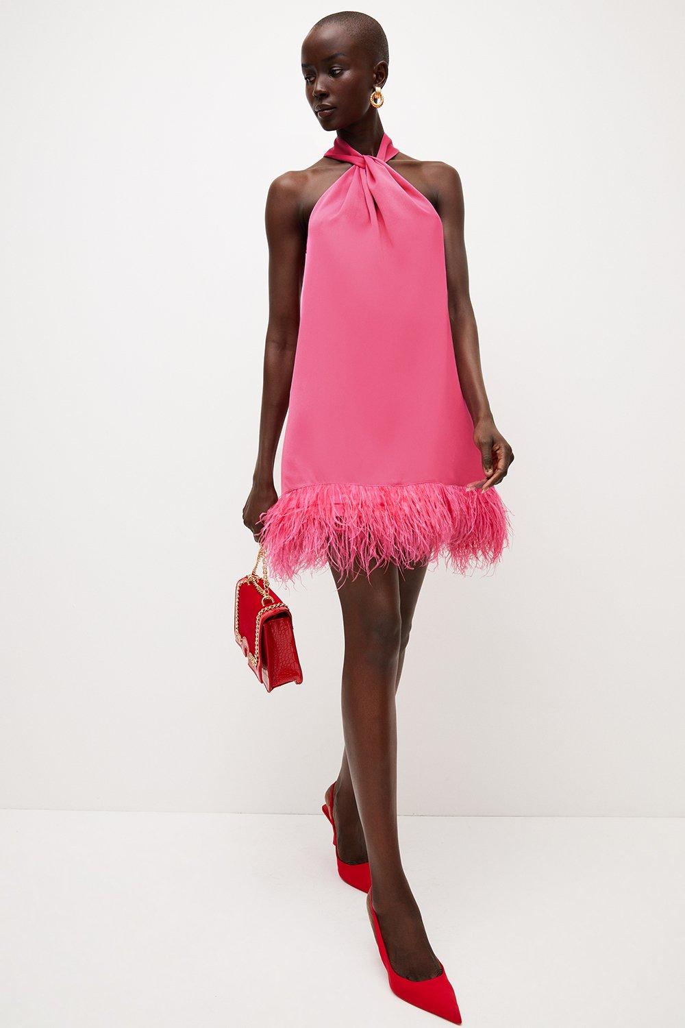 Attico pink feather outlet dress