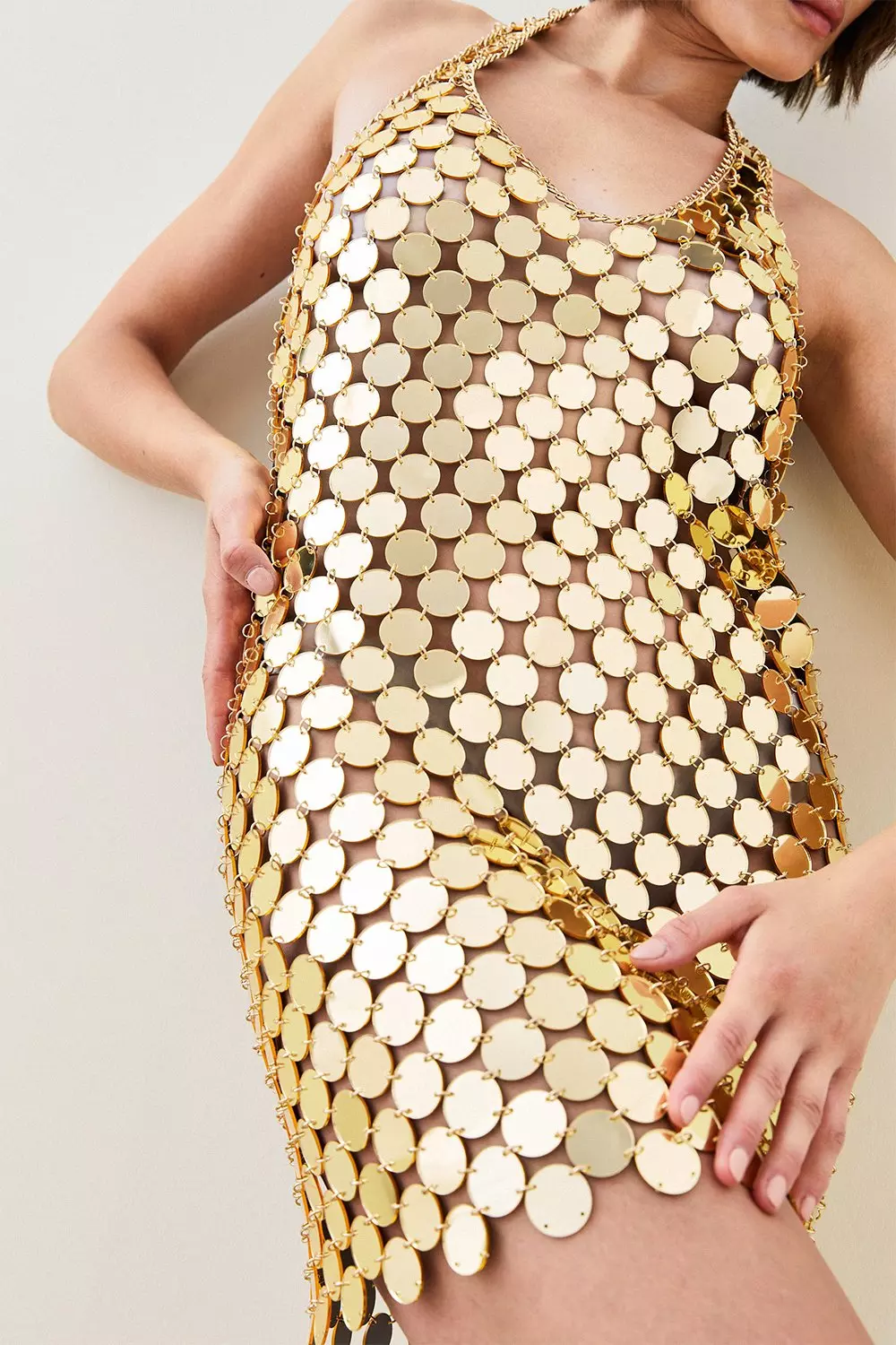 Statement Piece Chainmail Mini Dress- Gold