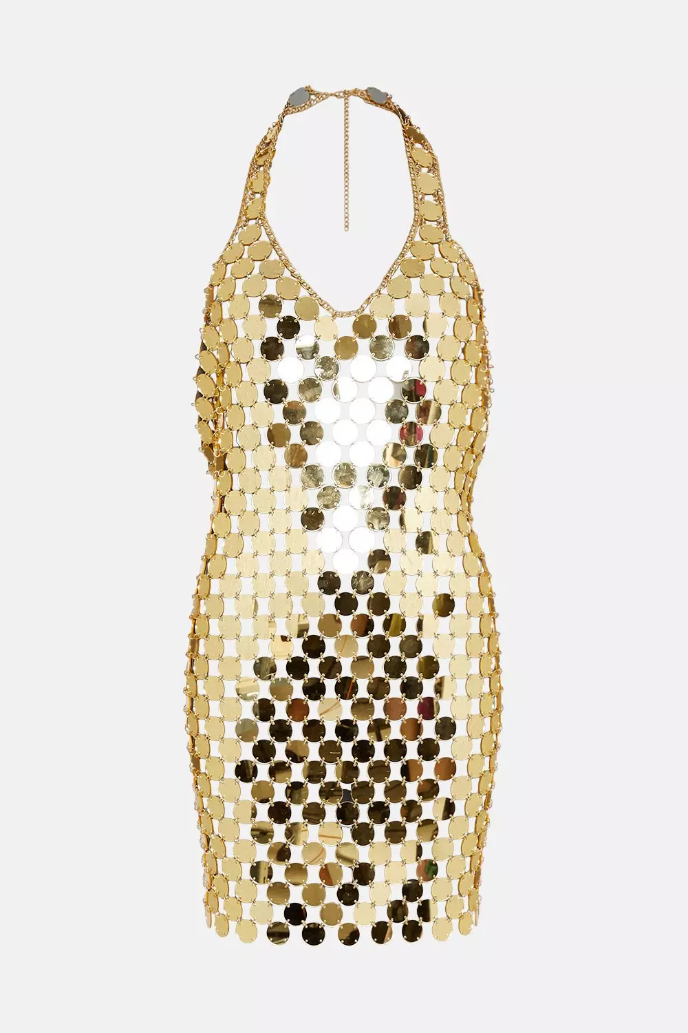 Mirrored Disc Chain Halter Mini Dress Karen Millen