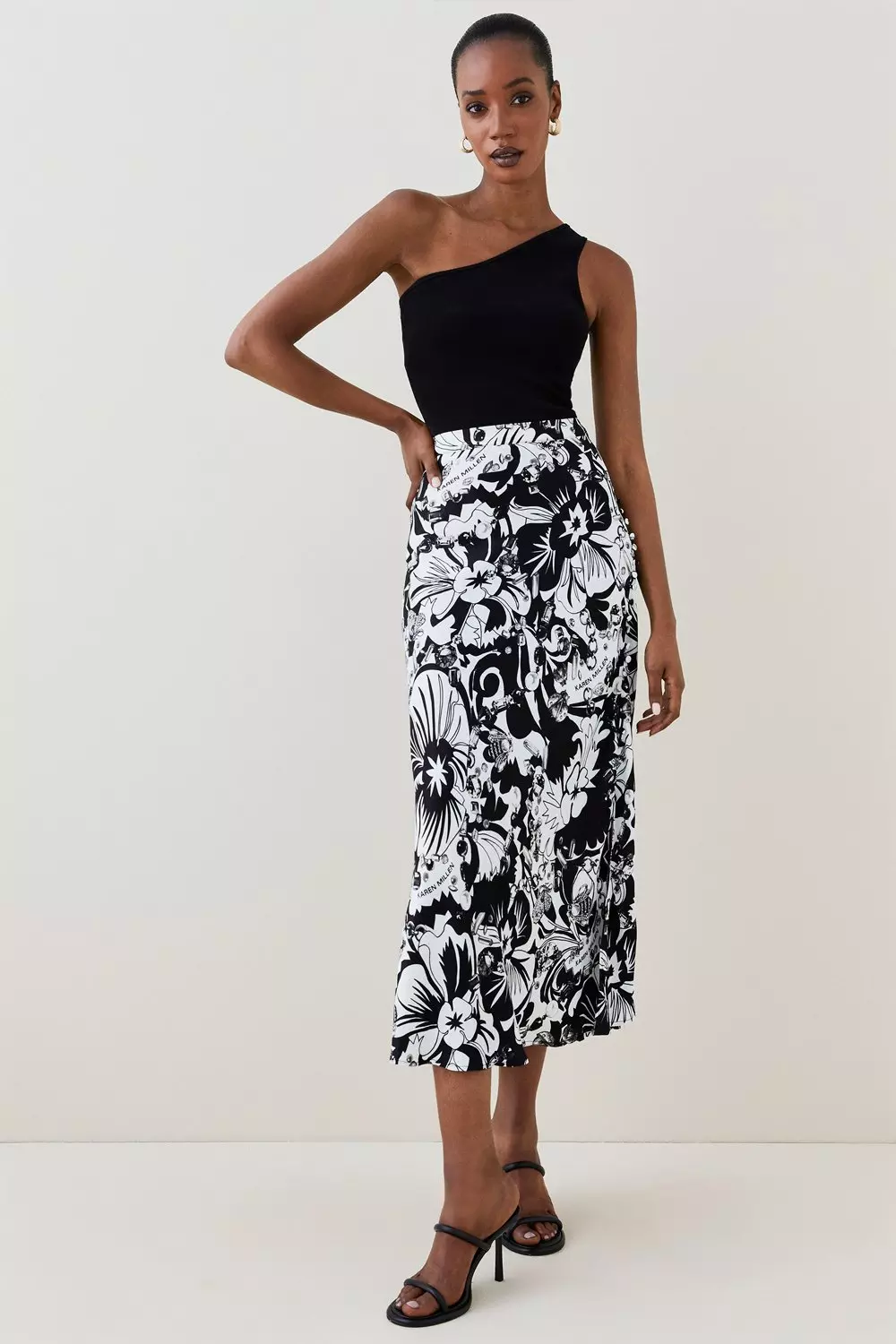 Scarf Print Viscose Buttoned Midi Skirt Karen Millen