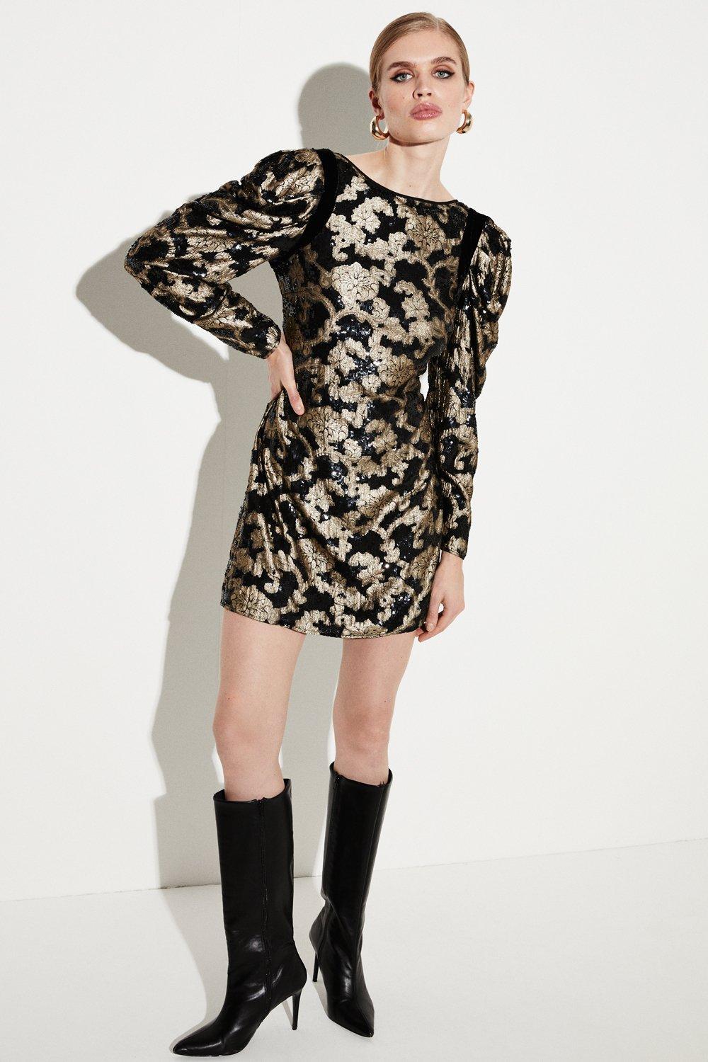 Zara black 2024 gold sequin dress