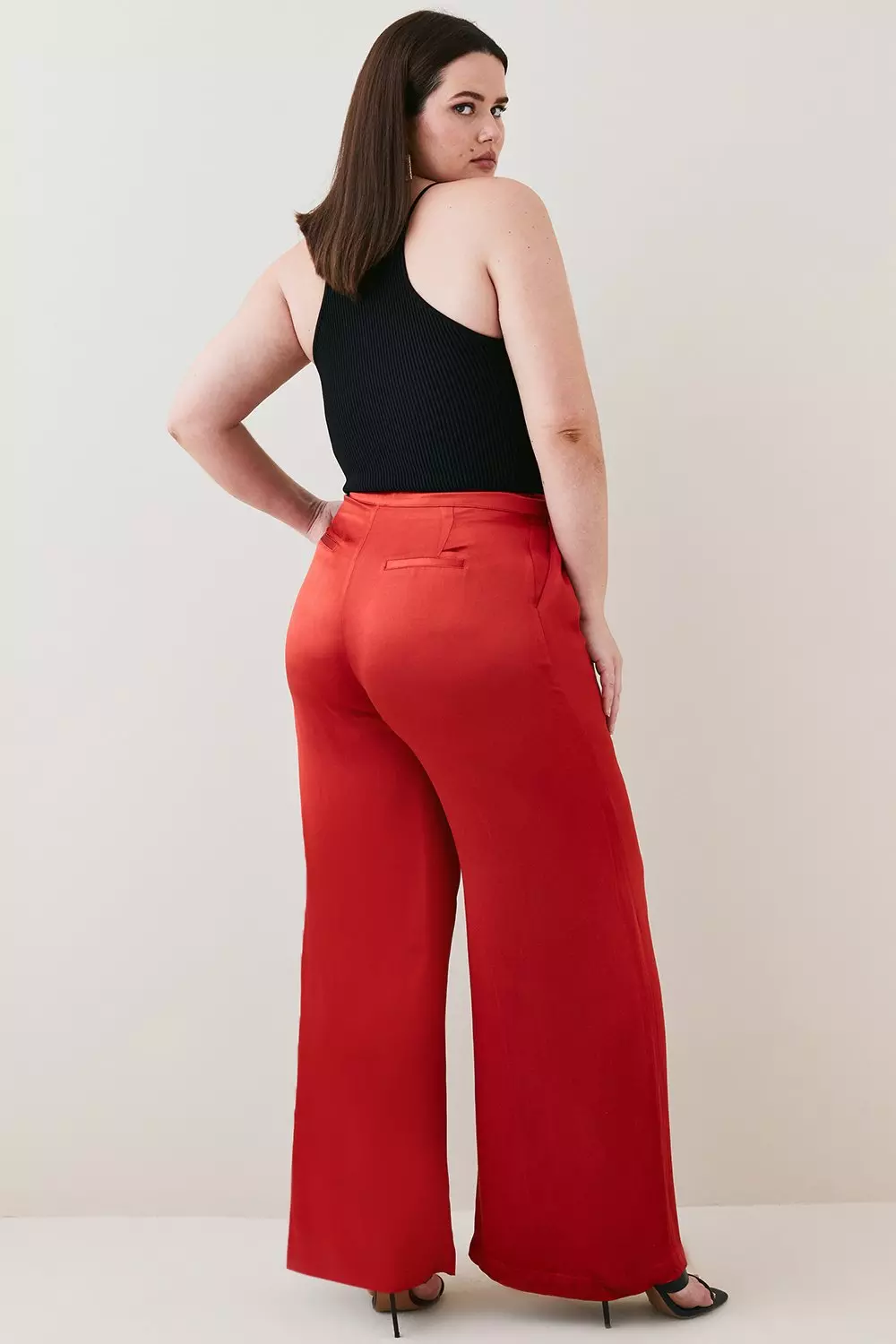 Plus Red High Waisted Wide Leg Trousers