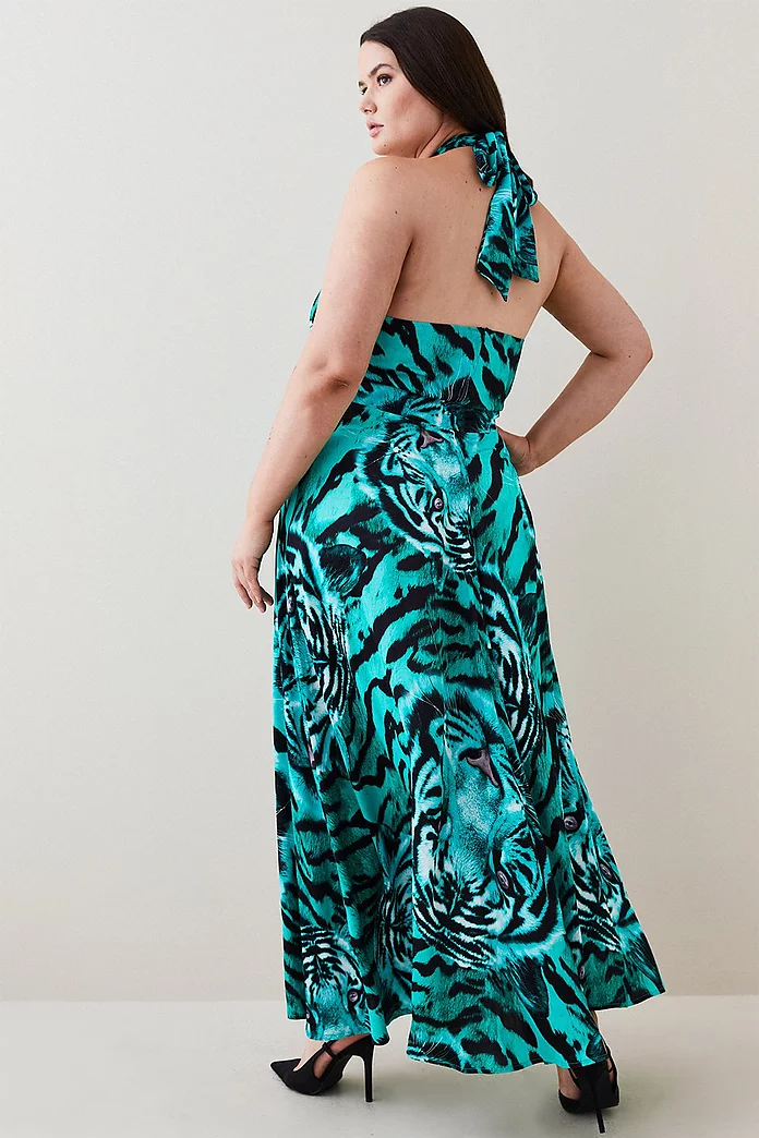 Plus Size Tiger Viscose Satin Maxi Dress | Karen Millen