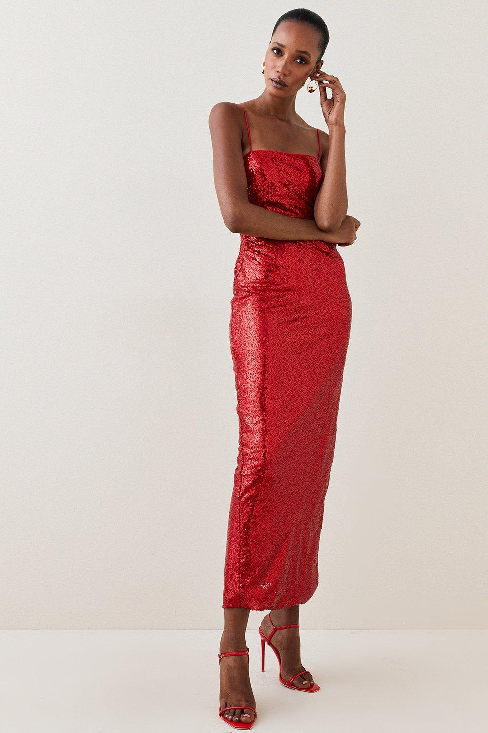 All Over Sequin Strappy Maxi Dress | Karen Millen