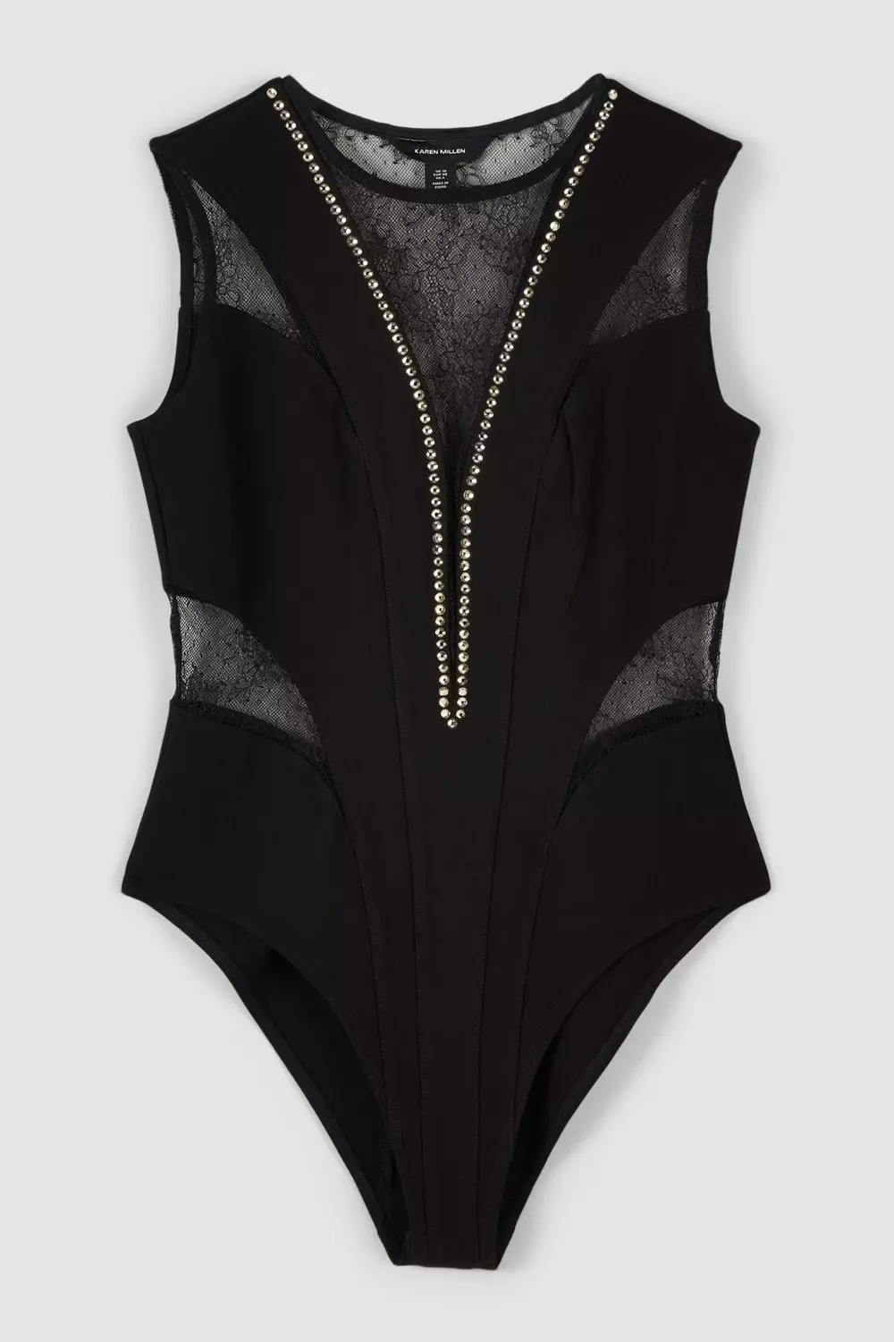 Diamante Detail Stretch Satin Bodysuit