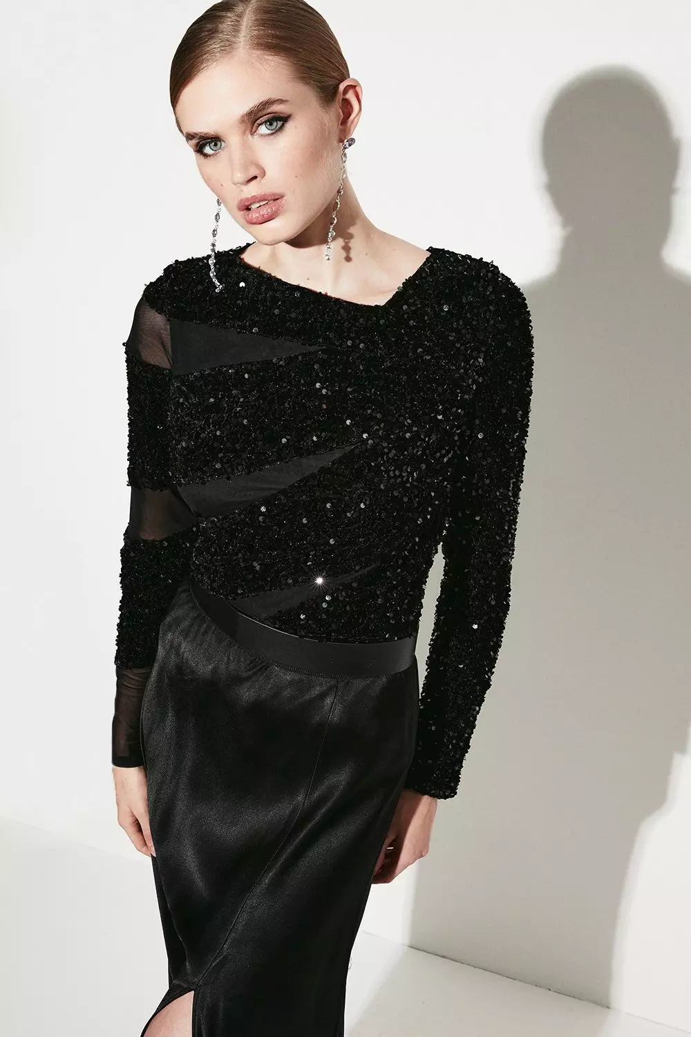 All Over Sequin Jersey Mesh Top