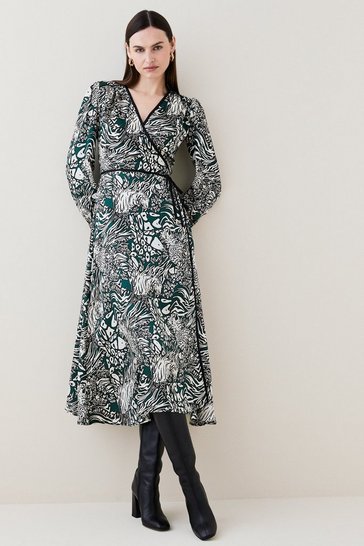 Selv tak At deaktivere Bermad Animal Satin Twill Wrap Midi Dress | Karen Millen
