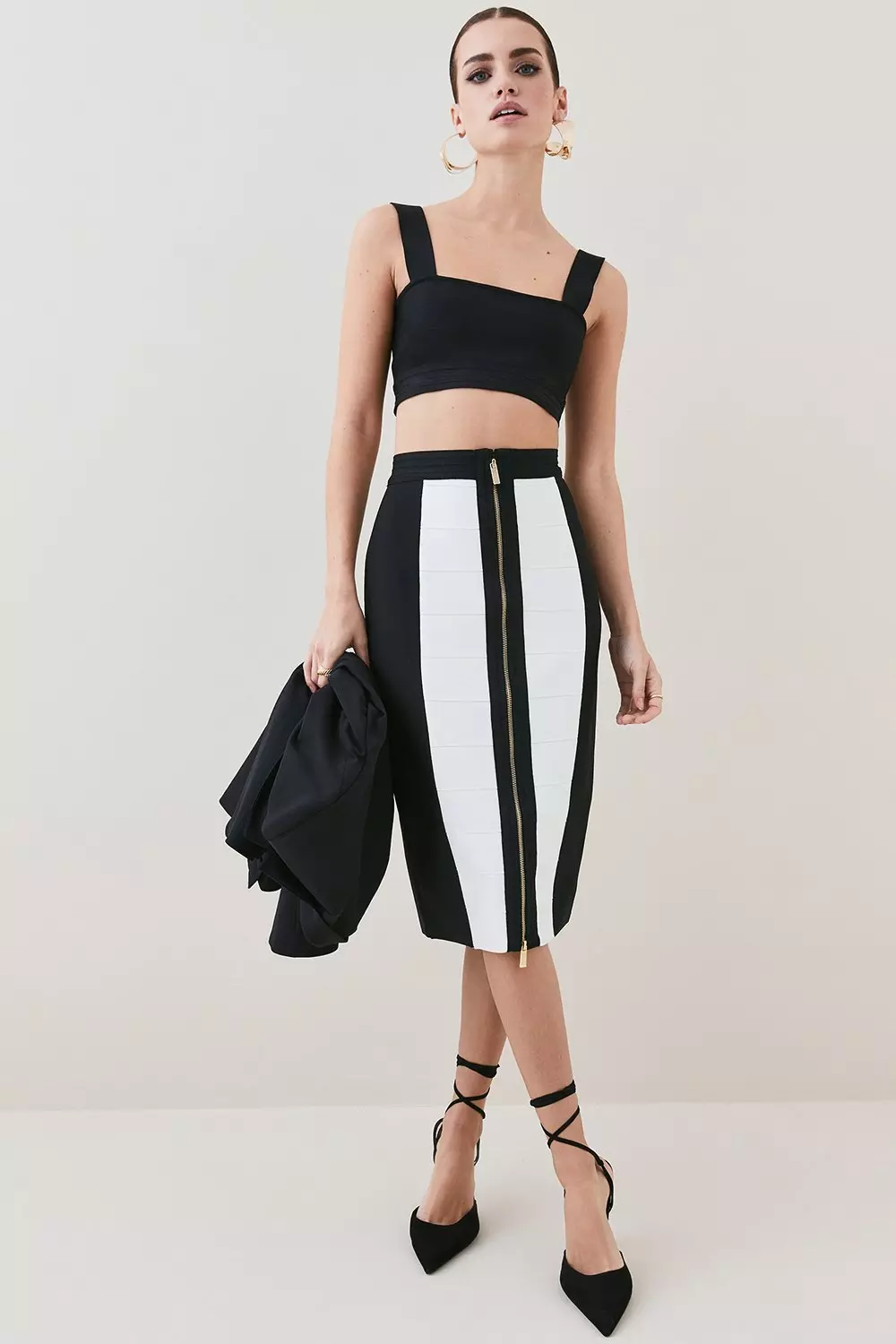 Colour Block Bandage Zip Front Pencil Skirt Karen Millen